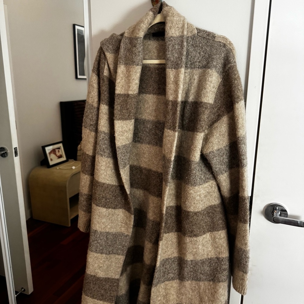 Jenni Kayne Cream, Taupe & Gray Striped Long Open Cardigan - Picture 5 of 7